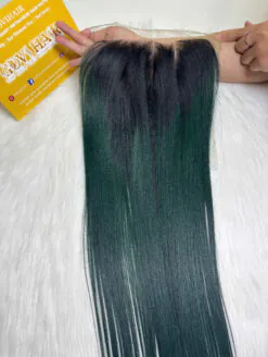 Bone Straight Machine Weft Hair Extensions 24 Inch Ombre Green Color