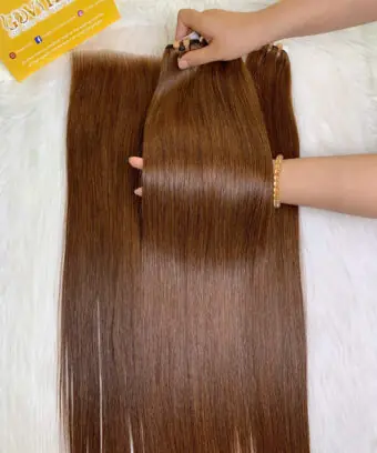 Bone Straight Machine Weft Hair Extensions 26 Inch #6 Chesnut Brown Color