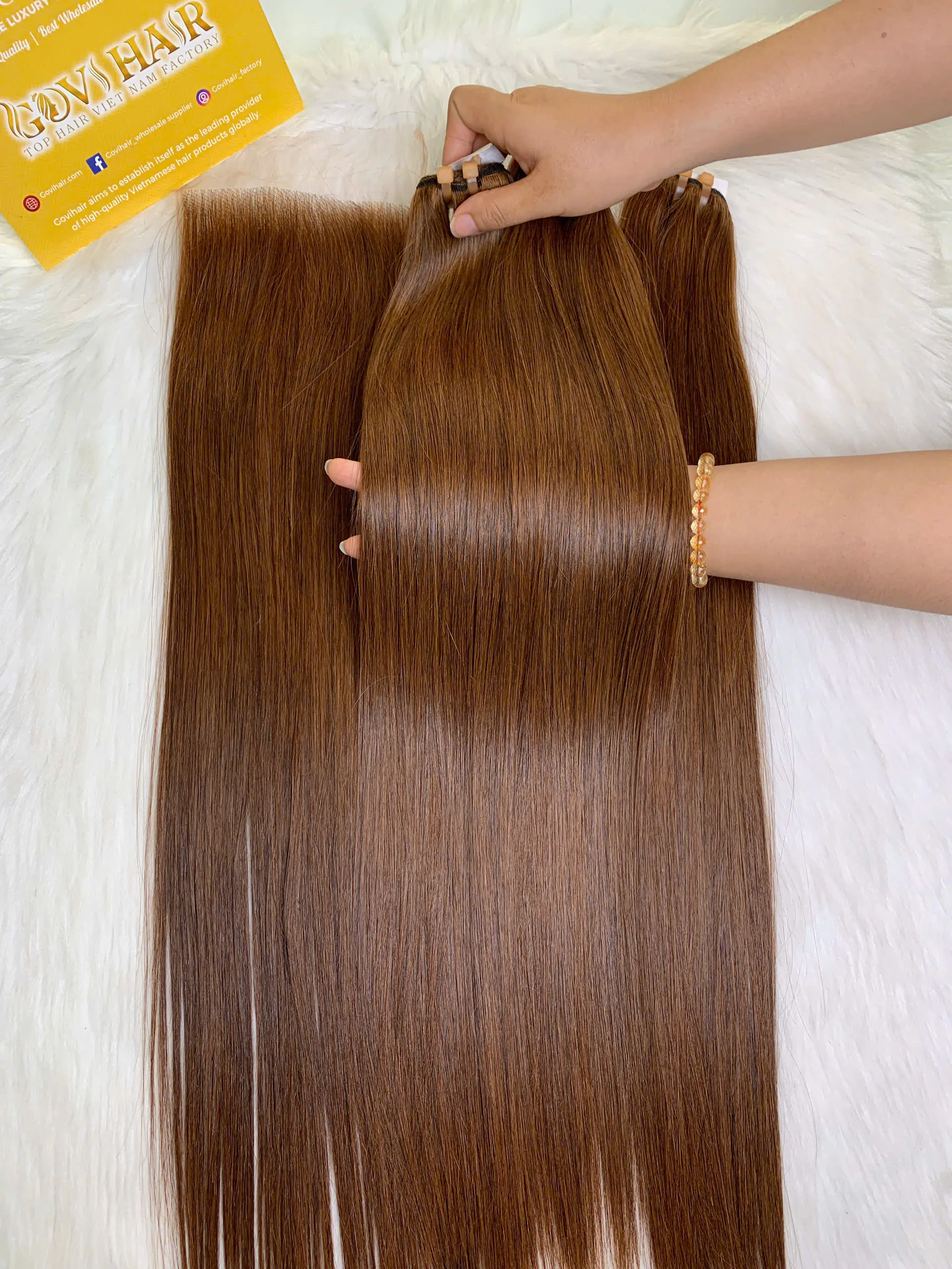 Bone Straight Machine Weft Hair Extensions 26 Inch #6 Chesnut Brown Color