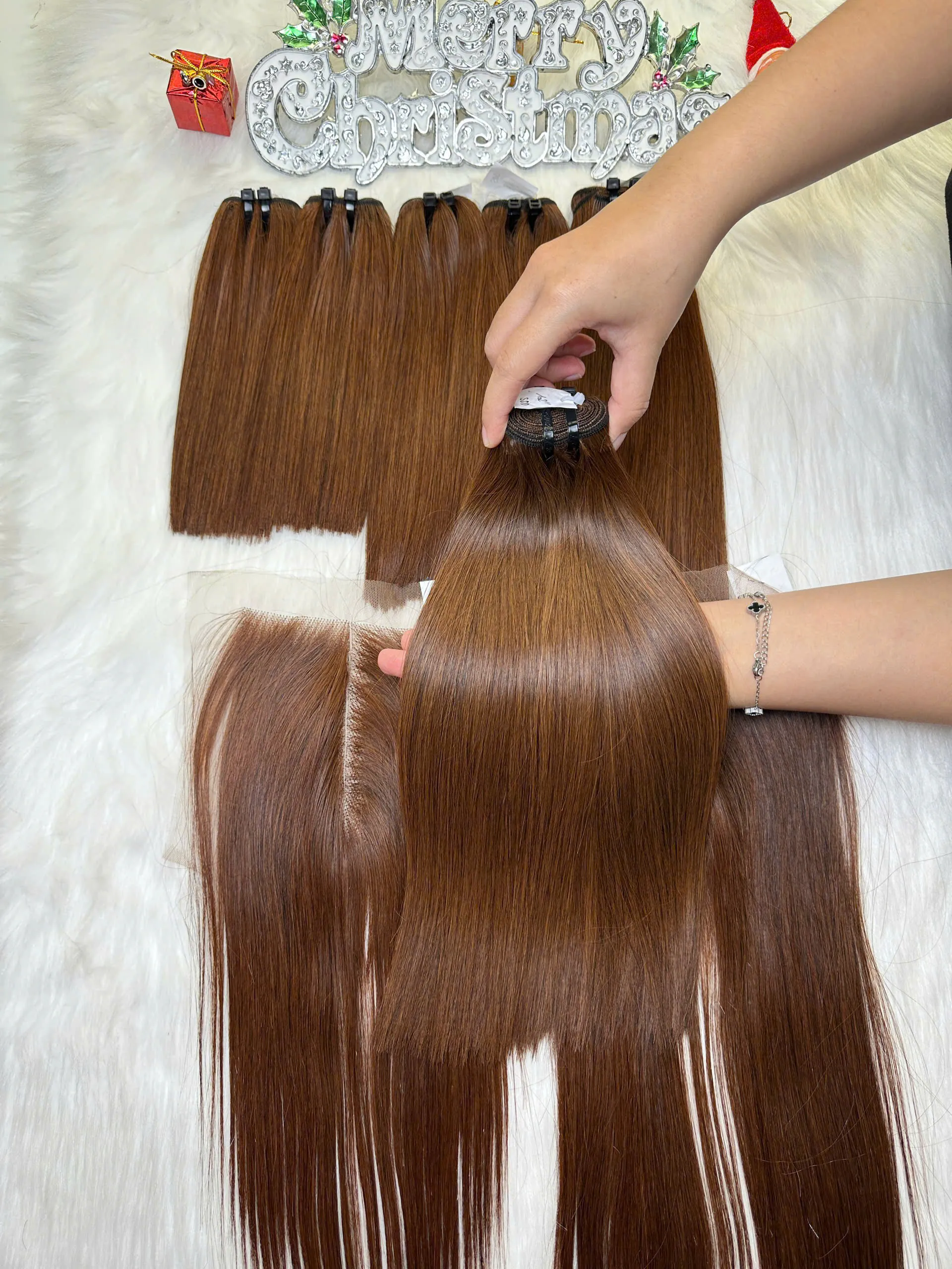 Bone Straight Machine Weft Hair Extensions 26 Inch #6 Chesnut Brown