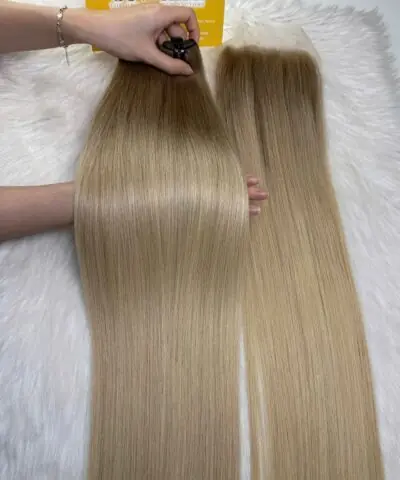 Bone Straight Machine Weft Hair Extensions 26 Inch Bergen Blonde Color