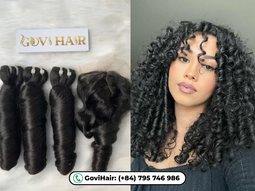 Bouncy Curly Machine Weft Hair Extensions Natural Color are made using machine-sewn technology