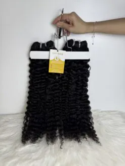 Burmese Curly Machine Weft Hair Extensions 24 Inch #1B Color