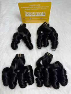 Weft Hair Extensions Bouncy Curly Black Natural #1B Color Raw Vietnamese Hair
