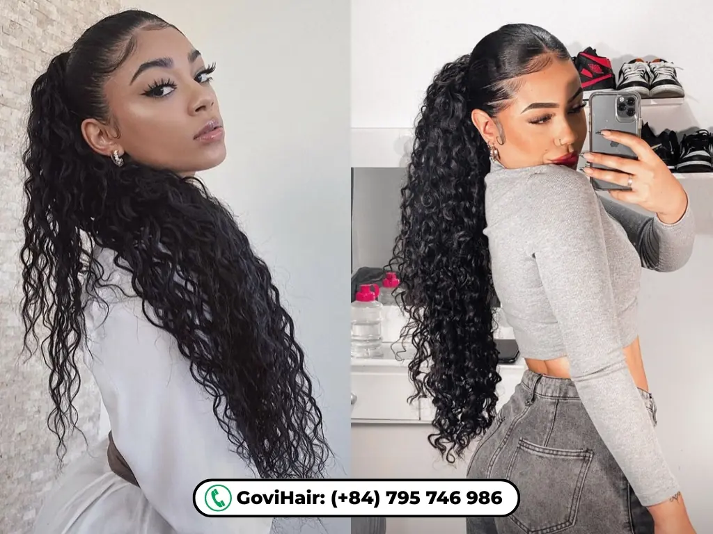 20 Inch Curly Natural Color Ponytail Hair Extensions 100% Human Hair 11 Curly ponytail hair extensions natural color at GoviHair
