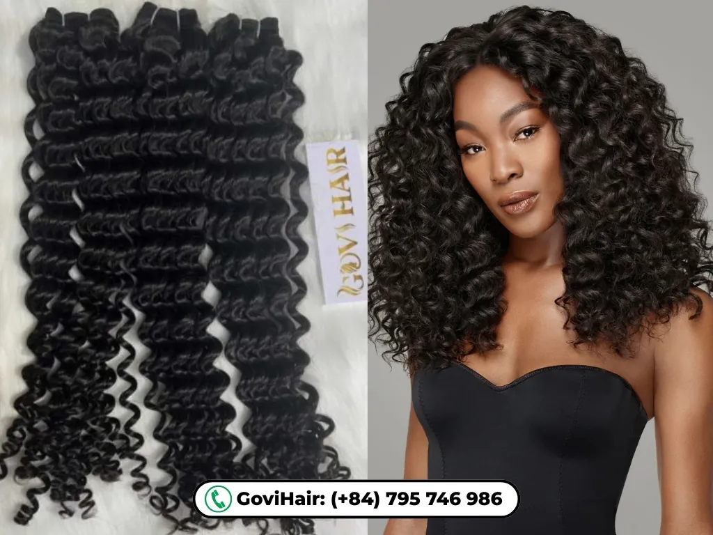 Deep Wavy Machine Weft Hair Extensions #1B Natural Color are crafted from 100% human hair 