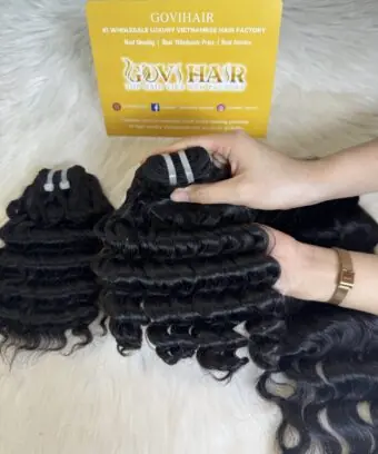 Deep Wavy Machine Weft Hair Extensions 22 Inch #1B Natural Color