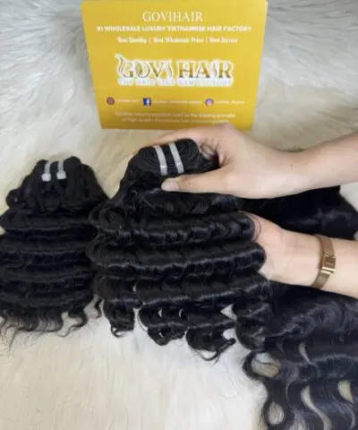 Deep Wavy Machine Weft Hair Extensions 22 Inch #1B Natural Color
