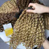Kinky Curly Machine Weft Hair Extensions Blonde Color