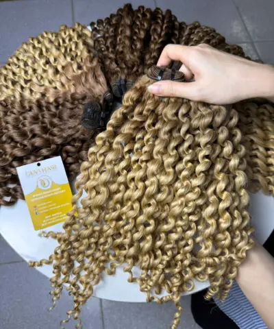 Kinky Curly Machine Weft Hair Extensions Blonde Color