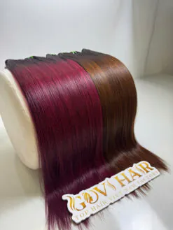 Alternative view of Machine Weft Hair Extensions Ombre Brown Red Color