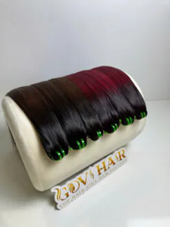 Machine Weft Hair Extensions Ombre Brown Red Color