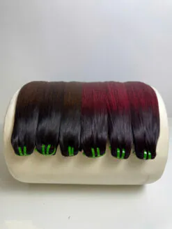 Ombre Burgundy Color Bone Straight Machine Weft Hair Extensions