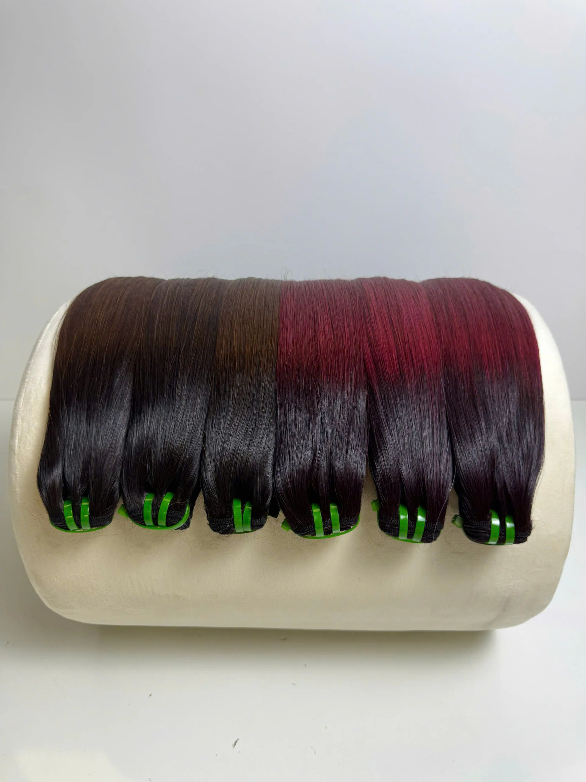 Ombre Burgundy Color Bone Straight Machine Weft Hair Extensions