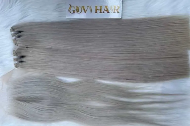 Weft Hair Extensions Bone Straight Grey Color Raw Vietnamese Hair