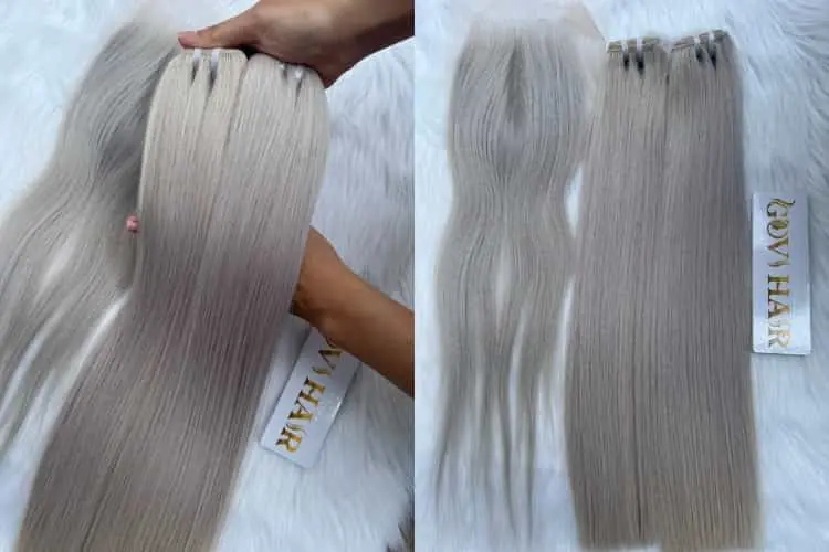 Weft Hair Bone Straight Grey Color Raw Vietnamese Hair
