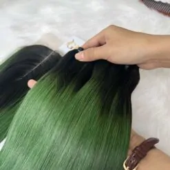 Weft Hair Extensions Bone Straight Ombre Green