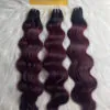 Wavy Machine Weft Hair Extensions 24 Inch Ombre Burgundy Color