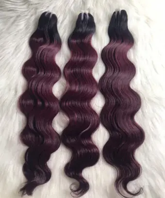 Weft Hair Extensions Ombre Red Brown Color