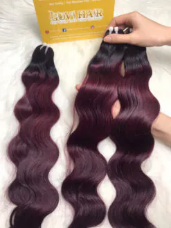 Weft Hair Extensions Ombre Red Brown Color