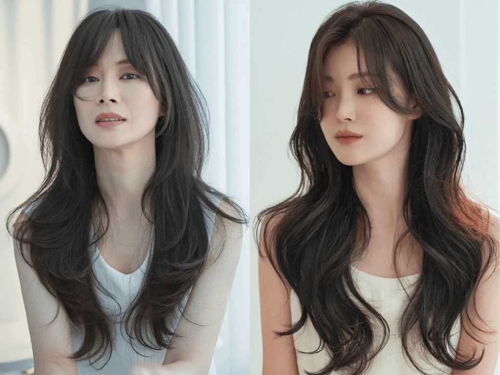 Long wavy Vietnamese hairstyle creating a romantic look
