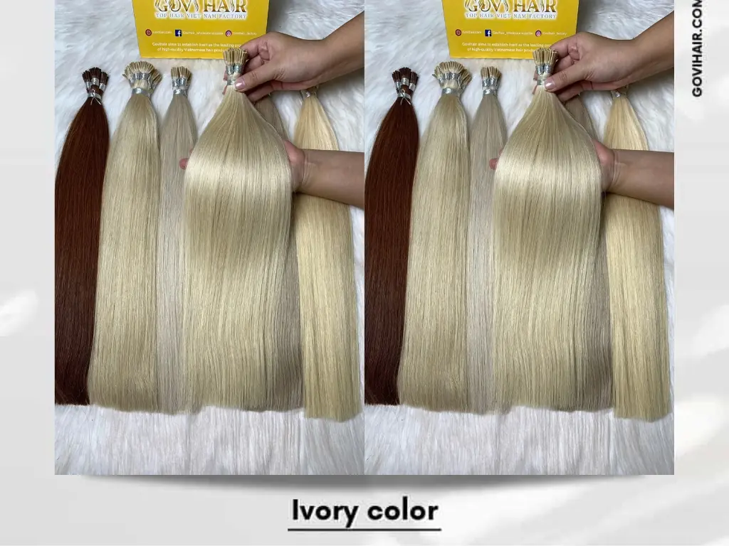 Ivory color Vietnamese hair features a soft, creamy blonde