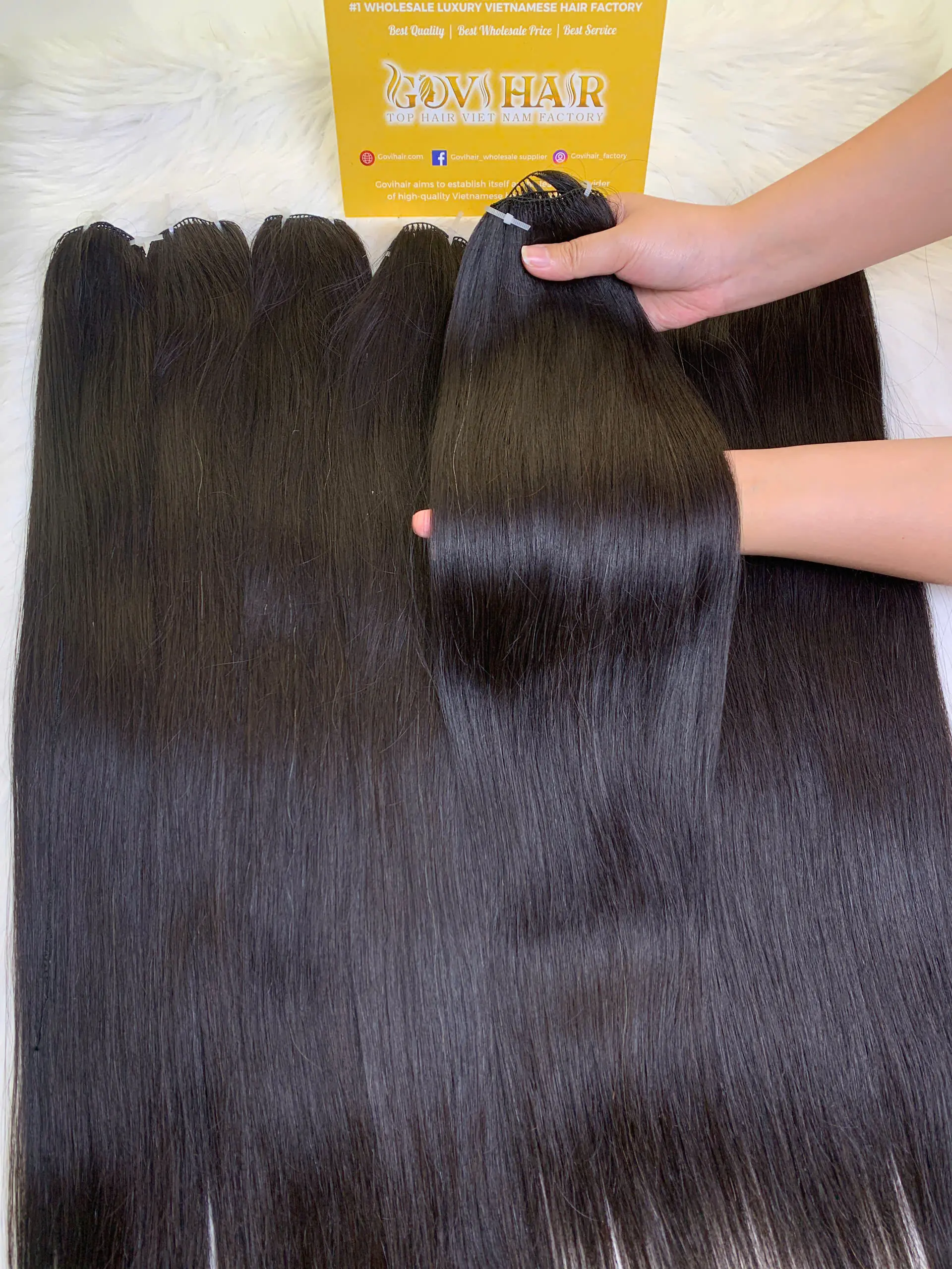 Feather weft hair natural color straight