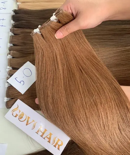 Straight Genius Weft Hair Extensions 24 Inch #5 Light Brown Color Virgin Hair 4 genius weft hair extensions 5 color vietnam virgin hair