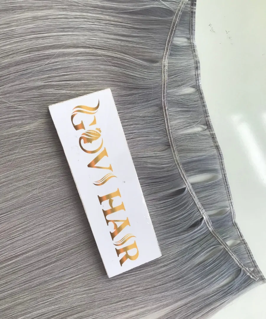 Genius Weft Hair Extensions Grey Color Vietnam Hair Top Quality
