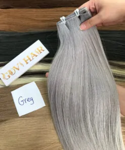 Genius Weft Hair Extensions Grey Color Vietnamese Hair Top Quality