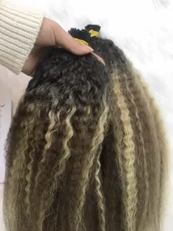 20 Inch Yaki Straight Scandinavian Blonde I Tip Hair Extensions 100% Human Hair 8 I-Tip Hair Extensions Yaki Ombre Mix Scandivian Color