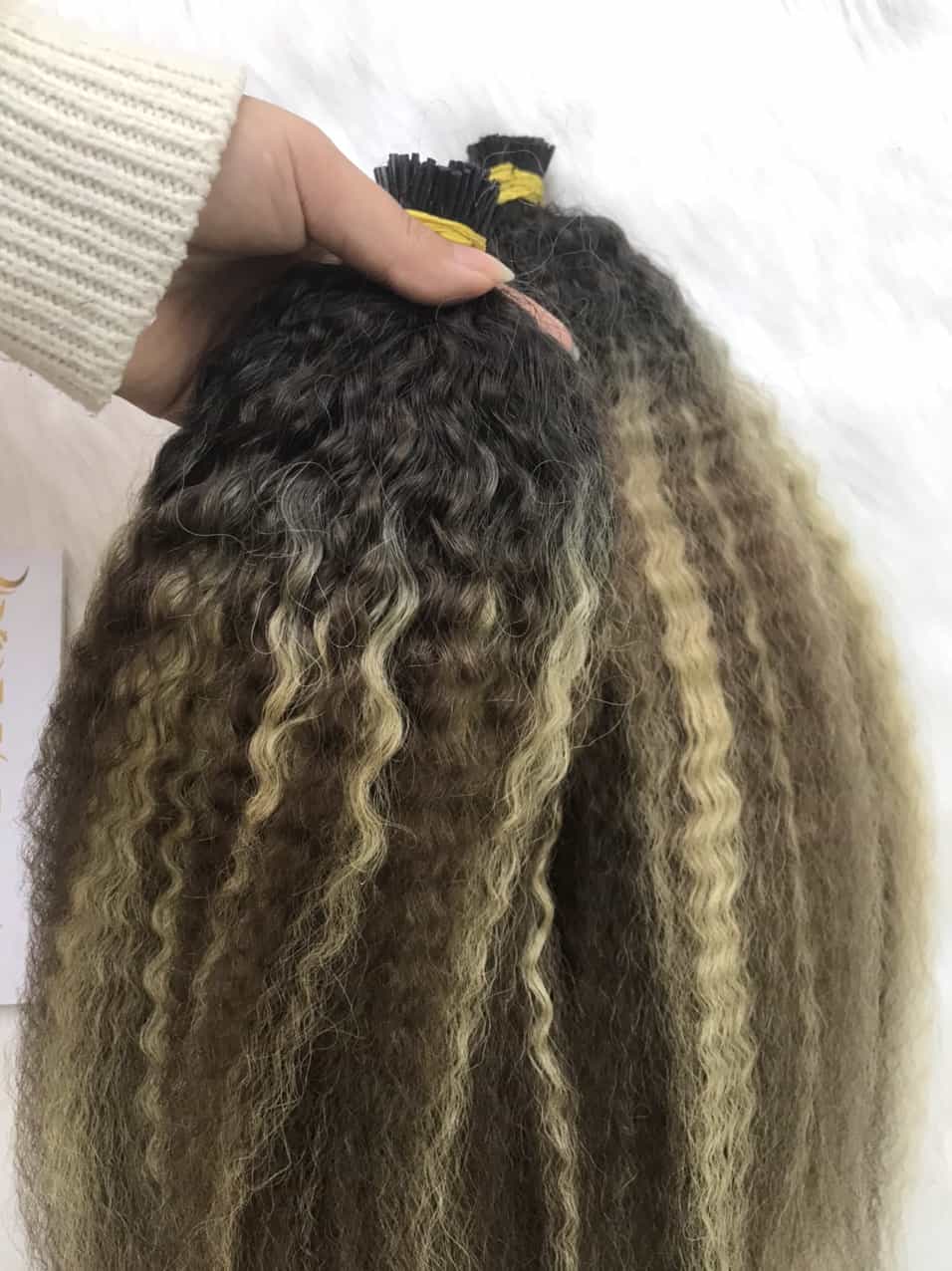 I-Tip Hair Extensions Yaki Ombre Mix Scandivian Color