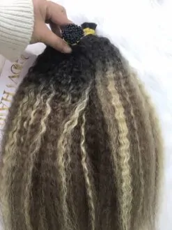 20 Inch Yaki Straight Scandinavian Blonde I Tip Hair Extensions 100% Human Hair 9 I-Tip Hair Extensions Yaki Ombre Mix Scandivian Color Raw Hair