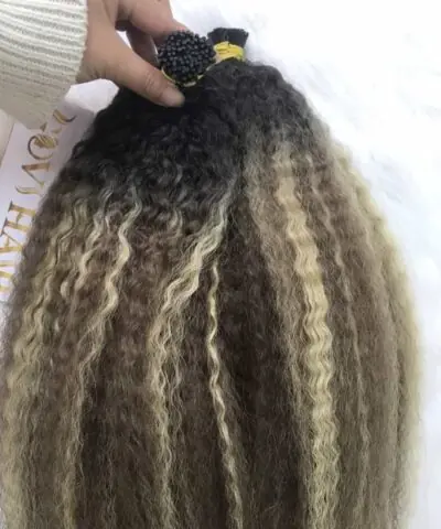 I-Tip Hair Extensions Yaki Ombre Mix Scandivian Color Raw Hair