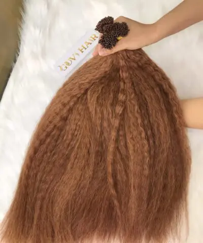I-Tip Hair Extensions Yaki Straight Brown Color Human Hair