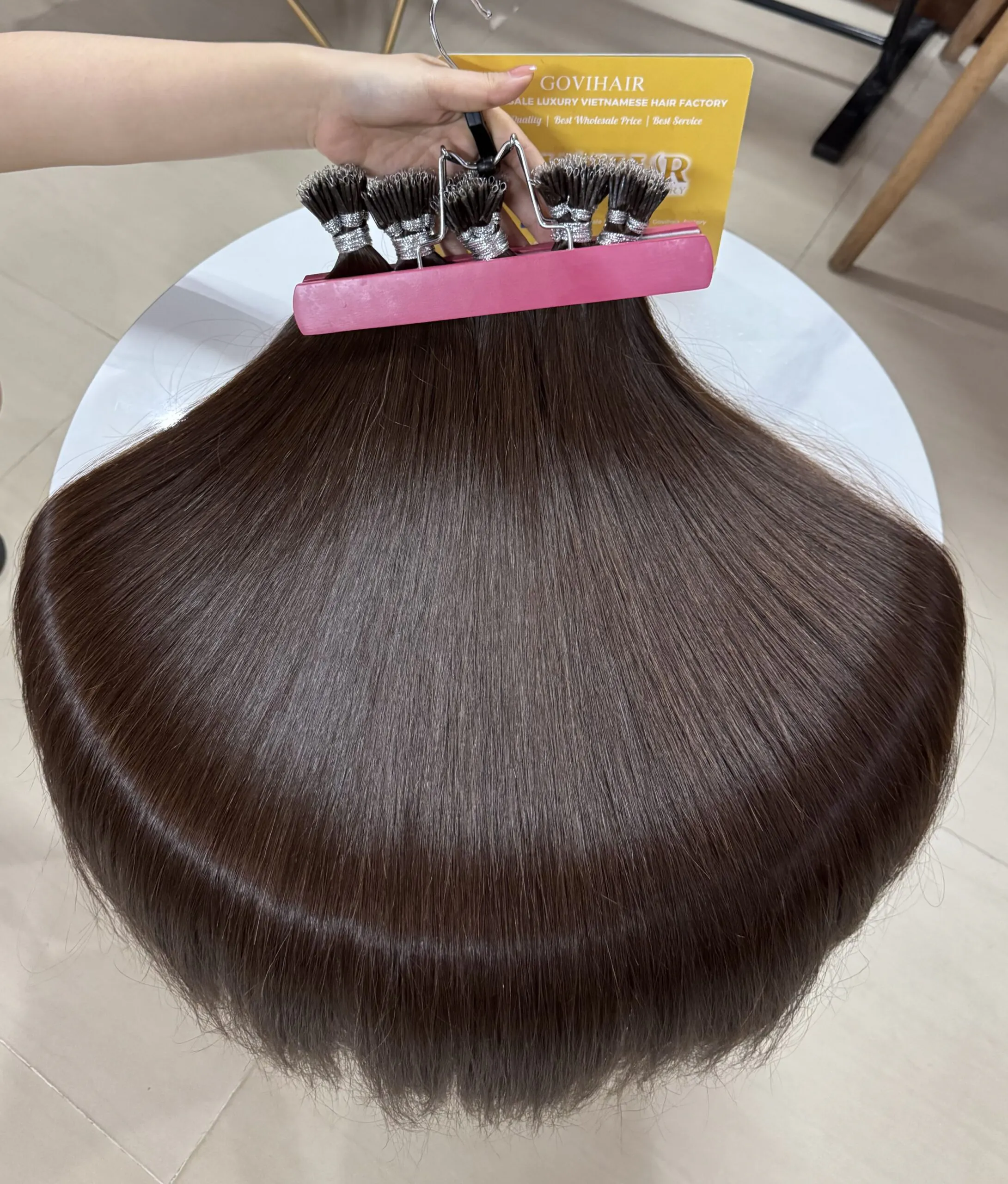 22 Inch Straight #4 Medium Brown Color Nano Ring Hair Extensions