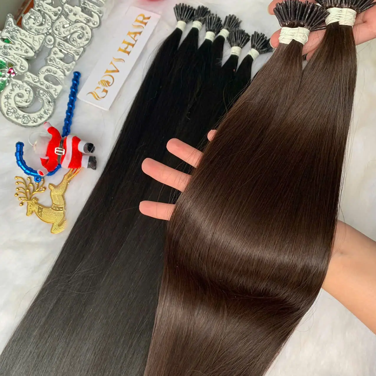 20 Inch Straight #6 Chestnut Brown I Tip Hair Extensions Virgin Hair