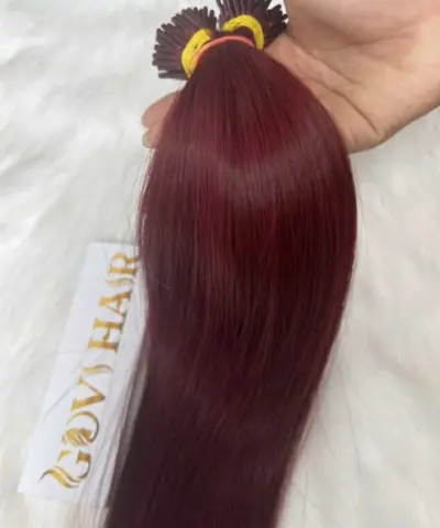 28 Inch Straight Red Wine Color I Tip Hair Extensions