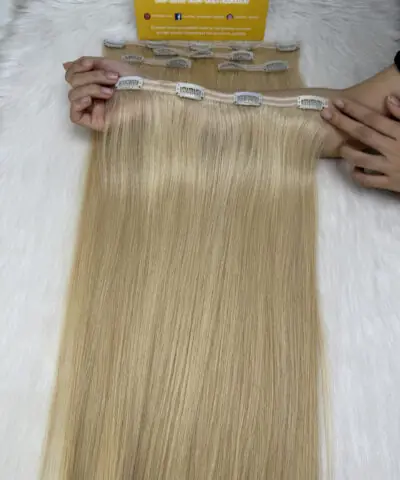 #60 Platinum Blonde Seamless Clip In Hair Extensions