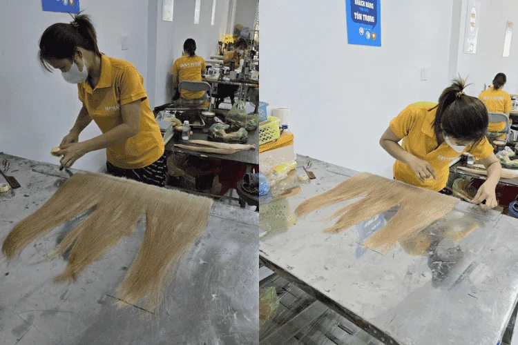 Careful bleaching and dyeing process at Vietnam hair factory