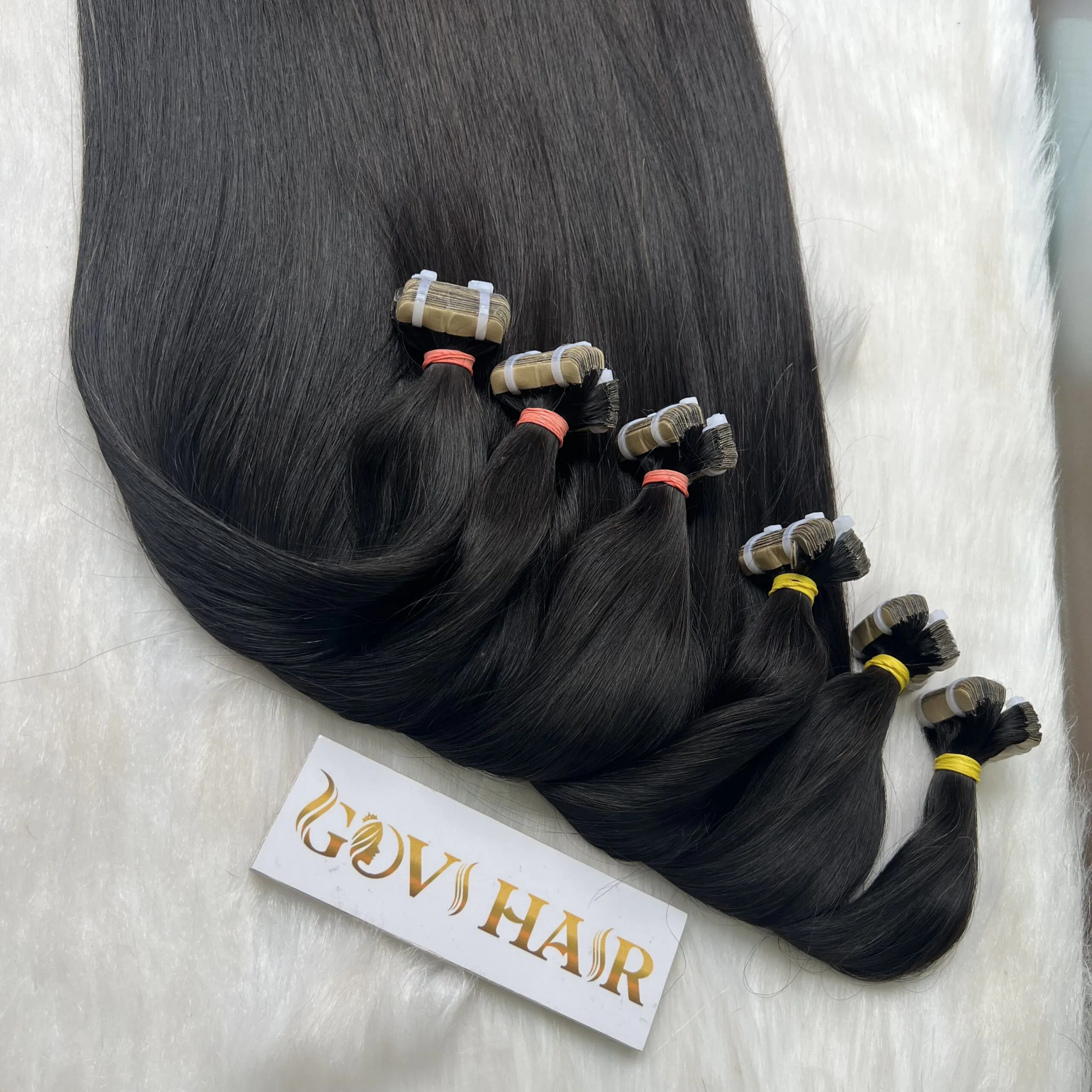 22 Inch Straight #1 Jet Black Color Seamless Tape In Hair Extensions 5 Black Color Seamless Tape In Hair Extensions