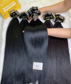 Straight #1 Black Color Seamless Tape In Hair Extensions