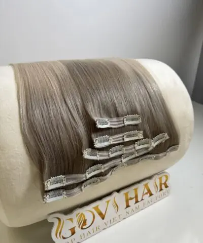 24 Inch Straight Ombre Ash Blonde Color Clip In Hair Extensions 100% Human Hair 7 Ombre Ash Blonde Color Clip In Hair Extensions