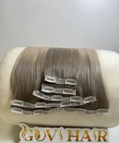 24 Inch Straight Ombre Ash Blonde Color Clip In Hair Extensions 100% Human Hair 6 Straight Ombre Ash Blonde Color Clip In Hair Extensions
