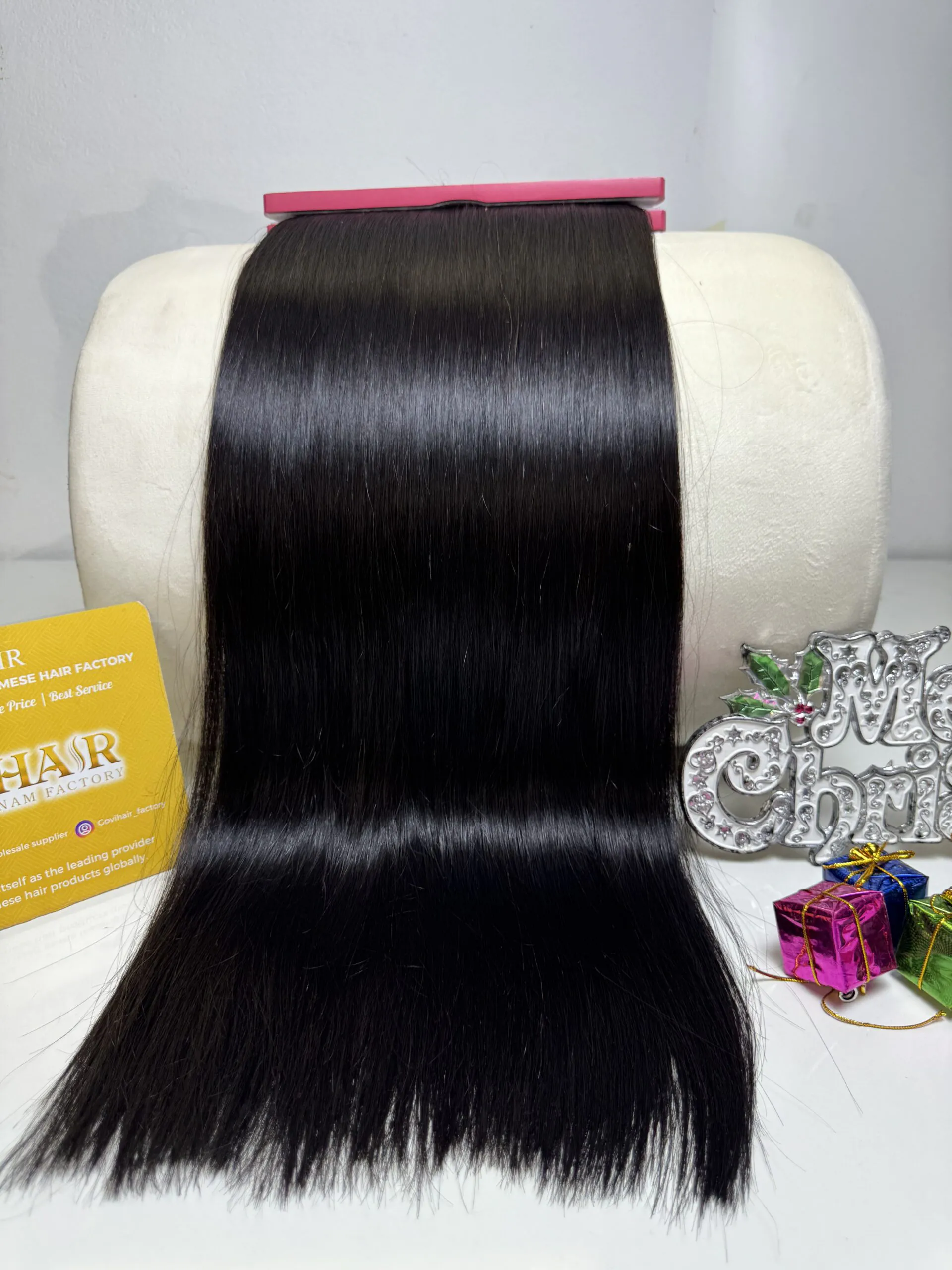 26 Inch #1B Natural Black Bone Straight Machine Weft Hair Extensions