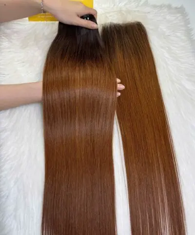 Ombre Dark Brown Bone Straight Machine Weft Hair Extensions