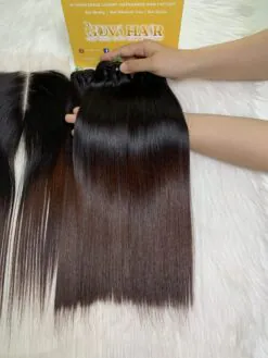 Ombre Dark Brown Bone Straight Machine Weft Hair Extensions