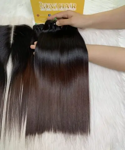 Ombre Dark Brown Bone Straight Machine Weft Hair Extensions