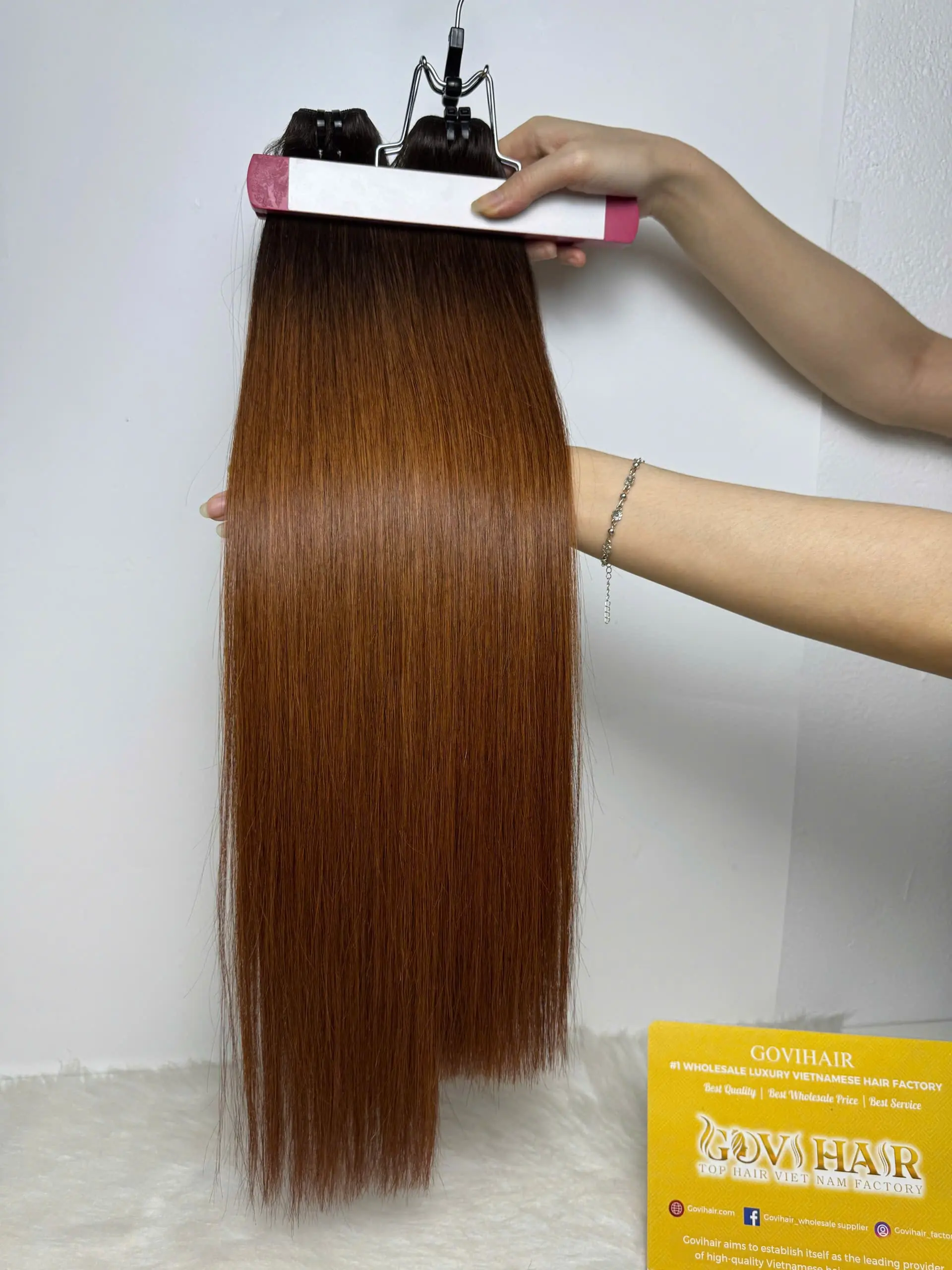 Ombre Dark Brown Bone Straight Machine Weft Hair Extensions