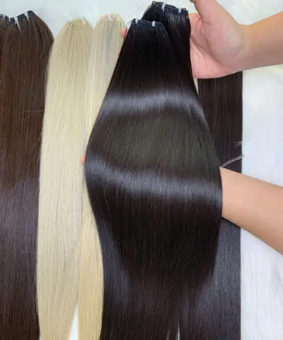 22 Inch Straight Natural Black Color Feather Weft Hair Extensions for Salon Owners 10 9D Feather Hair Extensions Natural Color Raw Vietnamese Hair